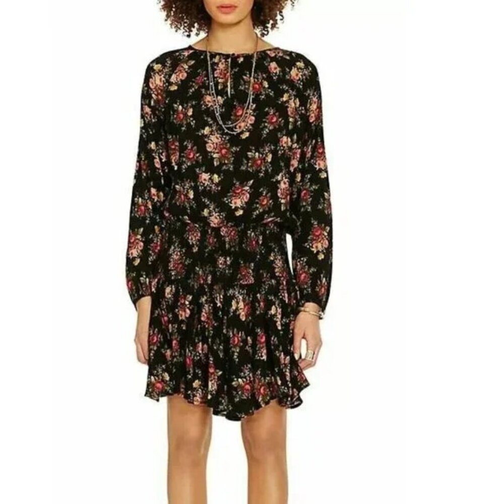 Denim & Supply Ralph Lauren Floral Printed Mini Dress Smocked Black S NEW 269737